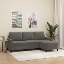 3 személyes sötétszürke bársony kanapé lábtartóval 180 cm bútor