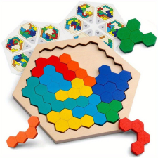 3D hatszögletű fa puzzle játék oktatójáték