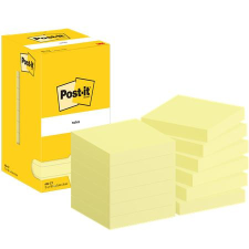 3M POSTIT Öntapadó jegyzettömb, 76x76 mm, 12x100 lap, 3M POSTIT, kanári sárga post-it