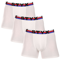  3PACK férfi boxeralsó Styx hosszú sportos elasztikus fehér trikolór fehér (3U2061) XL