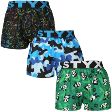  3PACK gyermek bő szárú boxeralsók Styx art sportos gumipánt többszínű (3BJ18023) 12-14 éves