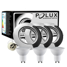  3x GOLDLUX (Polux) mozgatható halogén lámpa készlet, kerek, króm + GU10 3,5W LED izzó világítás