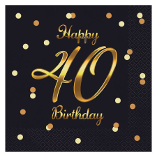  40. Happy Birthday szalvéta - fekete/arany papírárú, csomagoló és tárolóeszköz