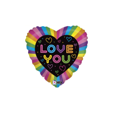  46 cm-es szív alakú neon színű fólia lufi Love you felirattal party kellék