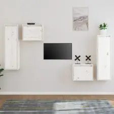 4 darab fehér tömör fenyőfa TV-szekrény bútor