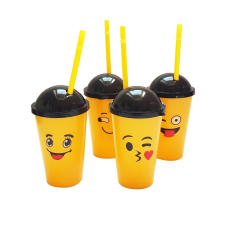  4 darabos műanyag szívószálas pohár, shake pohár - Emoji ajándéktárgy