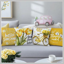  4 darabos sárga tulipános díszpárnahuzat szett cipzáras RX1138557 lakástextília