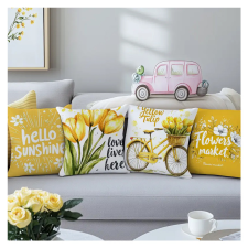  4 darabos sárga tulipános díszpárnahuzat szett cipzáras RX1138557 lakástextília