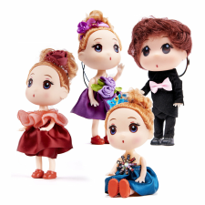 4 db, 13 cm magas, kulcstartóval felszerelt baba elegáns ruhában (BBI-6361) baba