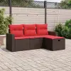  4 db barna polyrattan kerti kanapégarnitúra párnákkal