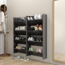 4 db magasfényű szürke szerelt fa fali cipősszekrény 60x18x60cm bútor