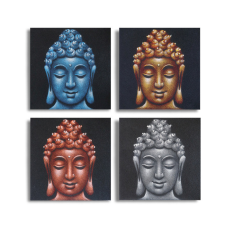  4-es szett Buddha Fej - Homok 40x40cm grafika, keretezett kép