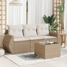  4 részes bézs polyrattan kerti ülőgarnitúra párnákkal kerti bútor
