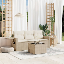  4 részes bézs polyrattan kerti ülőgarnitúra párnákkal kerti bútor