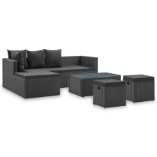 4 részes fekete polyrattan kerti bútorszett párnákkal kerti bútor