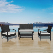 4-részes fekete polyrattan kerti bútorszett párnákkal kerti bútor