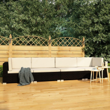 4-részes fekete polyrattan kerti kanapészett párnákkal kerti bútor