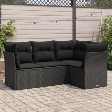  4 részes fekete polyrattan kerti ülőgarnitúra párnákkal kerti bútor