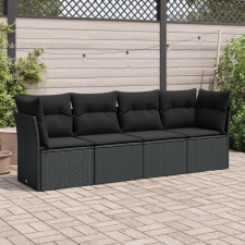  4 részes fekete polyrattan kerti ülőgarnitúra párnákkal kerti bútor