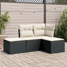  4 részes fekete polyrattan kerti ülőgarnitúra párnákkal kerti bútor