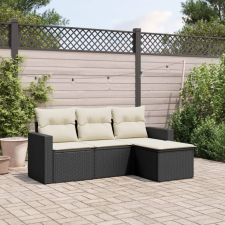  4 részes fekete polyrattan kerti ülőgarnitúra párnákkal kerti bútor