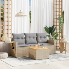  4 részes vegyes bézs polyrattan kerti ülőgarnitúra párnákkal kerti bútor