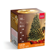 50 db LED-es fényfüzér, 5m, 8 programmal - Melegfehér karácsonyfa izzósor