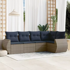 5 db szürke polyrattan kerti kanapégarnitúra párnákkal kerti bútor