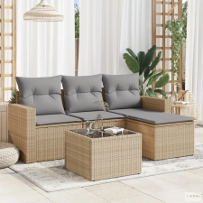  5 részes bézs polyrattan kerti ülőgarnitúra párnákkal kerti bútor