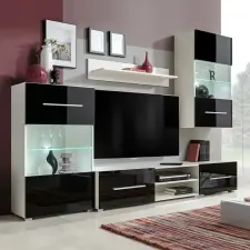  5 részes fali TV állvány szett fekete LED világítással bútor