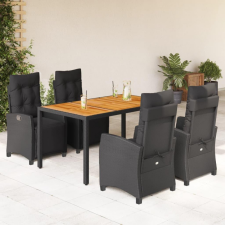  5 részes fekete polyrattan kerti étkezőgarnitúra párnákkal kerti bútor