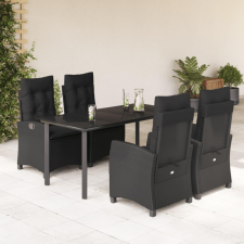  5 részes fekete polyrattan kerti étkezőgarnitúra párnákkal kerti bútor