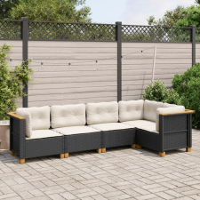  5 részes fekete polyrattan kerti kanapészett párnákkal kerti bútor