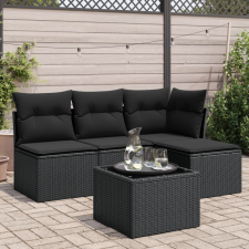 5 részes fekete polyrattan kerti kanapészett párnákkal kerti bútor