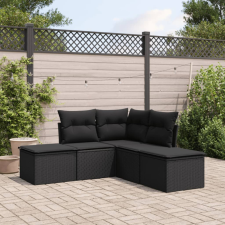  5 részes fekete polyrattan kerti kanapészett párnákkal kerti bútor