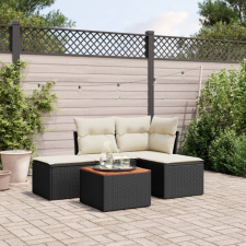 5 részes fekete polyrattan kerti kanapészett párnákkal kerti bútor