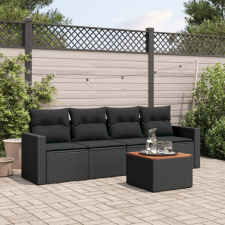 5 részes fekete polyrattan kerti kanapészett párnákkal kerti bútor