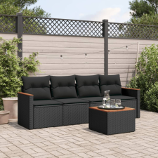  5 részes fekete polyrattan kerti kanapészett párnákkal kerti bútor
