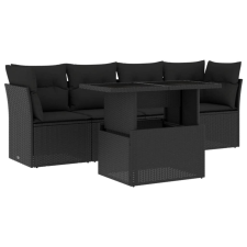  5 részes fekete polyrattan kerti kanapészett párnákkal kerti bútor