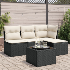 5 részes fekete polyrattan kerti kanapészett párnákkal kerti bútor