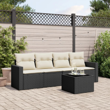 5 részes fekete polyrattan kerti kanapészett párnákkal kerti bútor