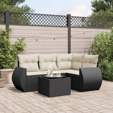 5 részes fekete polyrattan kerti kanapészett párnákkal kerti bútor