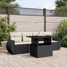  5 részes fekete polyrattan kerti kanapészett párnákkal kerti bútor