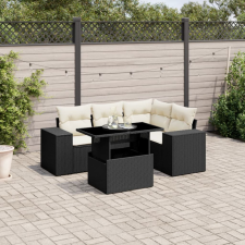 5 részes fekete polyrattan kerti kanapészett párnákkal kerti bútor