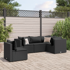  5 részes fekete polyrattan kerti ülőgarnitúra párnákkal kerti bútor
