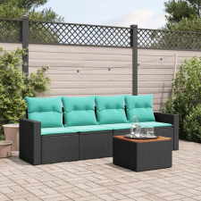  5 részes fekete polyrattan kerti ülőgarnitúra párnával kerti bútor