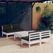  5 részes fenyőfa kerti ülőgarnitúra antracitszürke párnákkal kerti bútor
