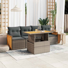 5 részes szürke polyrattan akácfa kerti ülőgarnitúra párnákkal kerti bútor