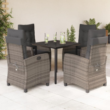 5 részes szürke polyrattan kerti étkezőgarnitúra párnával kerti bútor
