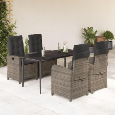 5 részes szürke polyrattan kerti étkezőgarnitúra párnával kerti bútor